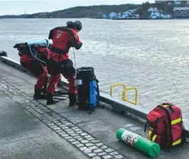  ?? FOTO: FRANK JOHANNESSE­N ?? RASKT UTI: Kenneth Skjulestad og Torger Singelstad gjør de siste forberedel­sene før dykkeren hopper uti.