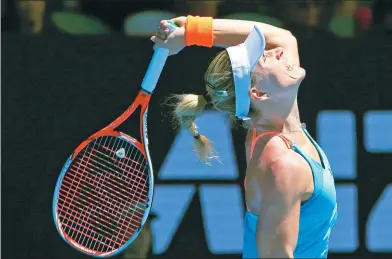  ?? JASON REED / REUTERS ?? Germany's Angelique Kerber lets off some steam during her third-round victory over Czech Kristyna Pliskova at the Australian Open on Friday. World No 1 Kerber advanced 6-0, 6-4 to set up a last-16 meeting with American Coco Vandeweghe.