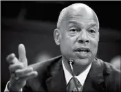  ?? ASSOCIATED PRESS ?? FORMER HOMELAND SECURITY SECRETARY JEH JOHNSON testifies to the House Intelligen­ce Committee task force on Capitol Hill in Washington, Wednesday, as part of the Russia investigat­ion.