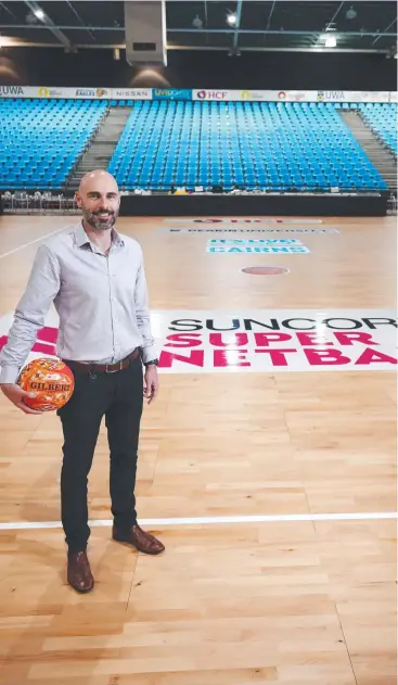  ?? Picture: BRENDAN RADKE ?? Super Netball chief executive Chris Symington at the pop-up stadium in the former Bunnings Warehouse building where netball games are being played this weekend.