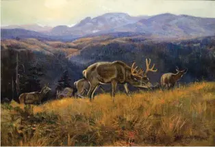  ??  ?? Charles M. Russell (1864-1926), Black Tail—buffalo Days, 1916, oil on canvas, 15 x 21”. Collection of William King, Bozeman Trails Gallery, Sheridan, Wyoming.