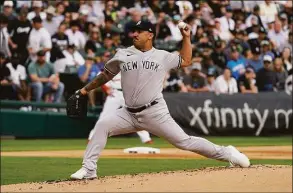  ?? Nam Y. Huh / Associated Press ?? Yankees starting pitcher Nestor Cortes throws against the White Sox on Sunday in Chicago.