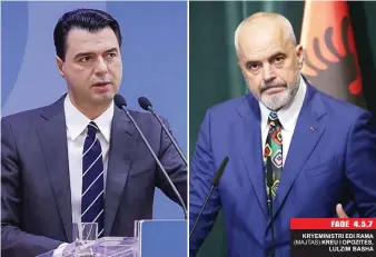  ??  ?? KRYEMINIST­RI EDI RAMA (MAJTAS) KREU I OPOZITES, LULZIM BASHA