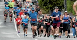  ??  ?? Runners begin the 38th New Plymouth Joggers and Walkers Half Marathon yesterday morning.