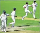  ??  ?? Umesh Yadav celebrates Nathan Lyon’s wicket.