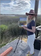  ?? ?? Lynn Niekrasz paints en plein air at the Humboldt Bay National Wildlife Refuge. Middle: Erica Brooks — current president of the Redwood Art Associatio­n — enjoys painting outdoors and especially loves painting en plein air in the Trinidad area. Right: Melayha Fluke says she likes to paint outdoors because it helps her feel more connected to nature. She also enjoys painting people, still lifes and landscapes with people in them.