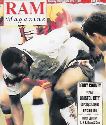  ??  ?? Above, the cover of the Derby County match programme from September 1992 and, below, the Post report headline