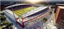  ??  ?? Modern: An artist’s impression of a fully redevelope­d Dalymount Park in Dublin
