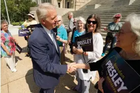  ?? Mississipp­i. Photograph: Rogelio V Solis/AP ?? Brandon Presley, the Democratic candidate for Mississipp­i governor, greets supporters on 16 May 2023, in Jackson,