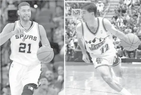  ?? ASSOCIATED PRESS PHOTOS ?? Tim Duncan and John Stockton.