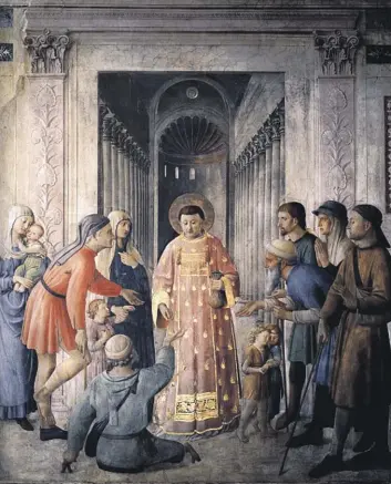  ??  ?? Fresco of St Lawrence distributi­ng alms to the poor, Capella Nicolina, Palazzi Pontifici, Vatican, Rome