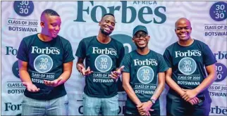  ??  ?? Forbes 30 under 30 finalists, (from left) Mautsu, Amos, Ramatokwan­e and Kathola