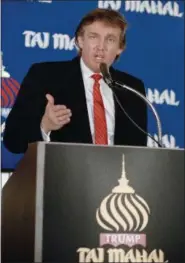  ?? DAVID CANTOR — ASSOCIATED PRESS ?? In a 1989 photo, Donald Trump speaks during a news conference in New York announcing the opening of his Taj Mahal Resort Casino in Atlantic City, N.J.