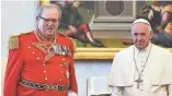  ?? EUROPEAN PRESS AGENCY ?? Pope Francis (right) met with Military Order of Malta grand master Matthew Festing in June.