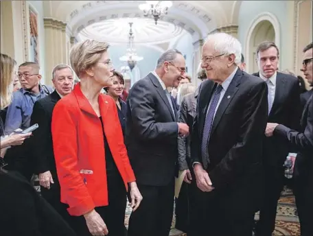  ?? Shawn Thew EPA/Shuttersto­ck ?? COSTLY New Deal-esque policy plans like one recently presented by Sen. Elizabeth Warren (D-Mass.), pictured with fellow progressiv­e Sen. Bernie Sanders (I-Vt.), were not the winning formula for many Democrats in the election, moderate Democrats argue.