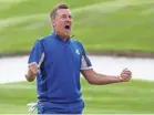  ?? BRIAN SPURLOCK/USA TODAY SPORTS ?? Ian Poulter celebrates his 2-up win in singles that helped Europe win the Ryder Cup.