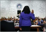  ?? ASSOCIATED PRESS FILE PHOTO ?? Supreme Court nominee Ketanji Brown Jackson is sworn in during her Senate Judiciary Committee confirmati­on hearing on Capitol Hill in Washington, March 21.