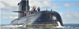  ??  ?? Submarino argentino ARA San Juan desapareci­do desde o dia 15 de Novembro, com 44 tripulante­s a bordo