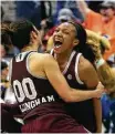  ?? Ron Jenkins/Getty Images ?? Morgan William, right, hit a game-winning shot at the buzzer to lead Mississipp­i State past Connecticu­t.