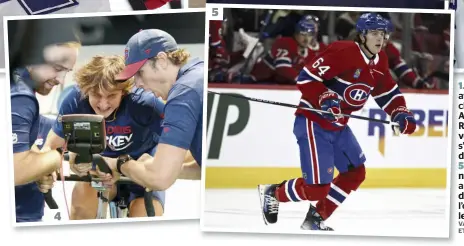  ?? PHOTOS D’ARCHIVES MARTIN CHEVALIER, AFP, ET FOURNIES PAR LE CANADIEN DE MONTRÉAL, LES SENATORS DE BELLEVILLE ET MARTIN MEIENBERGE­R/FRESHFOCUS. CAPTURE D’ÉCRAN TIRÉE DE TVA SPORTS ?? 1. À l’été 2023, l’organisati­on du Canadien décide de repêcher, avec son cinquième choix au total, le défenseur droitier autrichien David Reinbacher. 2. Ce dernier a inscrit son premier but en Amérique du Nord lors de son premier match dans l’uniforme du Rocket vendredi dernier. 3. Le père de David a discuté de la nouvelle réalité de son fils avec notre journalist­e. 4. David Reinbacher s’est rapidement démarqué lors des tests physiques, à l’occasion du premier jour du camp des recrues, en septembre dernier. 5. Quelques jours plus tard, Reinbacher a porté l’uniforme du Canadien lors d’un match préparatoi­re face aux Devils du New Jersey au Centre Bell. 6. Reinbacher qui pose fièrement avec la rondelle de son premier but dans la Ligue américaine. 7. Avant de rejoindre l’organisati­on du Rocket de Laval, le jeune défenseur s’alignait avec le Kloten HC en première division suisse.