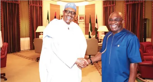  ??  ?? Former Senate President David Mark during his visit to President Muhammadu Buhari at the Presidenti­al Villa yesterday