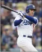  ?? KYUSUNG GONG – AP ?? The Dodgers' Freddie Freeman laces a two-run double, his record 17th double this month, in the fifth inning.