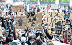  ??  ?? Anger: the Black Lives Matter protest in London following the death of George Floyd