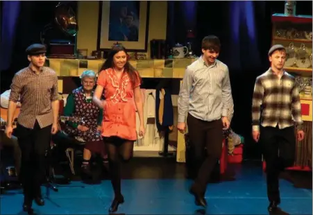  ??  ?? Members of the Irish Rambling House Dancers’ troupe doing their thing to the music of their backers. From left: Proinnsias O’Cathasaigh from Lispole; Sarah and Maurice O’Keeffe from Brosna and Conor Harnett from Horse and Jockey, County Tipperary.