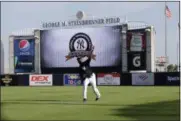  ?? LYNNE SLADKY ?? New York Yankees relief pitcher Aroldis Chapman throws at the New York Yankees spring training baseball facility, Saturday, Feb. 16, 2019, in Tampa, Fla.