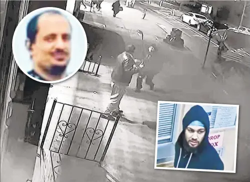  ?? ?? Ahmed Almoliki (top) was working at deli on Second Ave. near E. 102nd St. when customer identified as Christian Diaz (inset, below) got enraged after workers wouldn’t give him a 50-cent credit for loose cigarettes, and then fatally stabbed Almoliki during street fight (main photo), cops say.