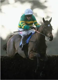  ??  ?? Defi Du Seuil, ridden by Barry Geraghty, jumps the last on their way to winning the Heavitree Brewery PLC Novices Chase at Exeter yesterday