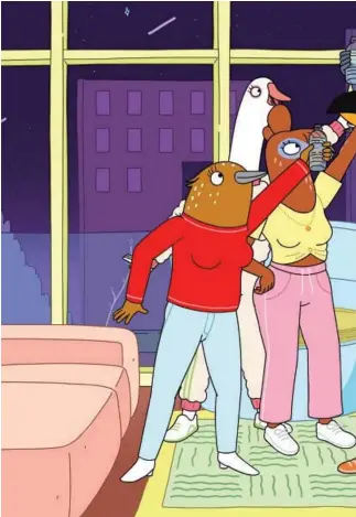  ??  ?? SPIRITED BFFs Tuca, right, and Bertie, in red, return for Season 2 after being picked up by Adult Swim following a “surprise” cancellati­on.
