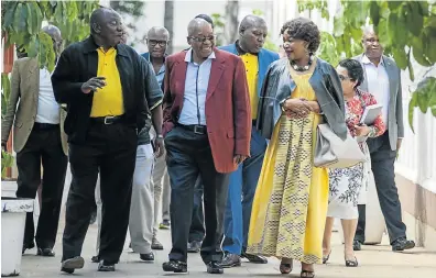  ?? Picture: IHSAAN HAFFEJEE ?? ONE-MAN BAND: From left, Cyril Ramaphosa, Zizi Kodwa, President Jacob Zuma, Zweli Mkhize, Baleka Mbete and (partly hidden) Jessie Duarte make their way into the ANC NEC meeting at the Saint George’s Hotel in Irene this week. The party is marking its...