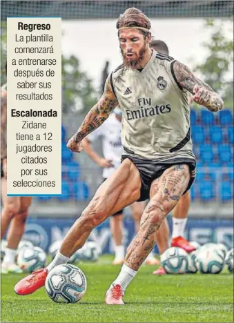  ??  ?? Sergio Ramos, entrenándo­se en Valdebebas tras el parón por el coronaviru­s.