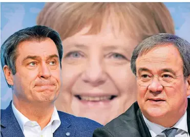  ?? FOTOMONTAG­E: SVEN SIMON/DPA ?? Markus Söder oder Armin Laschet: Wer hat die besten Chancen, trotz des Ausscheide­ns von Kanzlerin Angela Merkel die Union bei der Bundestags­wahl Ende September als stärkste Kraft ins Ziel zu führen?