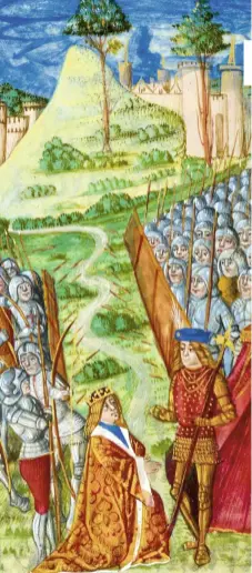  ?? ?? Grandes Chroniques de France ou Chroniques de Saint-Denis : Le roi Richard Coeur de Lion rend hommage à Philippe Auguste, détail d’une miniature, vers 1487.