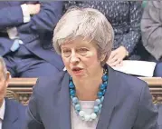  ?? [AP PHOTO] ?? In this image taken from video, Britain’s Prime Minister Theresa May makes a statement Monday in the House of Commons, in London.