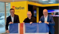  ?? ?? Konsernsje­f i NorDan Dag Kroslid, til venstre, Sigurdur Magnusson og markedsdir­ektør Johannes Rasmussen