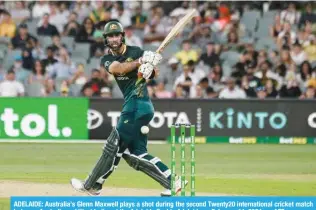  ?? — AFP ?? ADELAIDE: Australia’s Glenn Maxwell plays a shot during the second Twenty20 internatio­nal cricket match between Australia and West Indies at the Adelaide Oval in Adelaide on February 11, 2024.