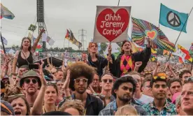  ??  ?? Heart and hope … fans listen to the Labour leader at Glastonbur­y last year. Photograph: Alamy