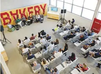  ?? Courtesy: Bakery ?? ■ A panel discussion in Bakery’s new warehouse space at Alserkal Avenue. The company is currently self- funded by its founding members, who include Faaris Naqvi.