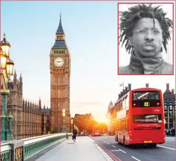  ??  ?? London is the setting of Brian Chikwava’s (INSET) novel “Harare North”