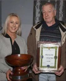  ??  ?? Jacqueline Warren of Petite Chérie who won the best shop front award and Larry Dunbar who received the landscape award for Slaney View Park.