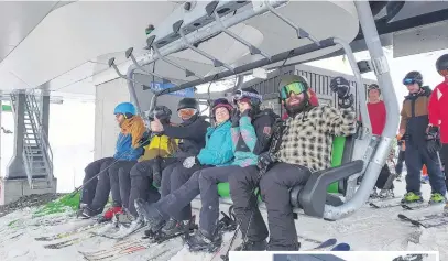  ?? PHOTO: MATTHEW MCKEW ?? What goes up . . . There were smiles and some nervous looks on the opening day of the new Sugar Bowl chairlift at The Remarkable­s.