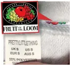  ??  ?? Label: A torn Fruit of Loom logo