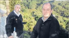  ??  ?? Anxious wait: After initial discussion­s with residents, including David Harpham, left, and John Sharp, on the protection of trees and vegetation on their land, Porirua City Council will issue a draft document next month.