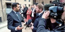  ?? REUTERS ?? Scotland’s First Minister Humza Yousaf speaks to the media during a visit to Dundee, Scotland on Friday.