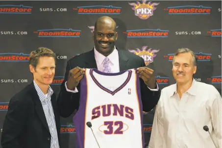  ?? Ross D. Franklin / Associated Press 2008 ?? Suns general manager Steve Kerr (left) acquired Shaquille O’Neal in a 2008 trade. O’Neal played for head coach Mike D'Antoni.