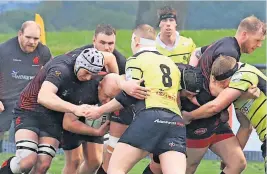  ?? ?? No way through Biggar’s forwards found their way to the try-line blocked by Melrose on several occasions, and failed to make their pressure count (Pic: Nigel Pacey)