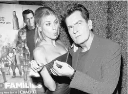  ?? ALBERTO E. RODRIGUEZ/GETTY IMAGES ?? Charlotte McKinney poses with Charlie Sheen at a “Mad Families” party in California.
